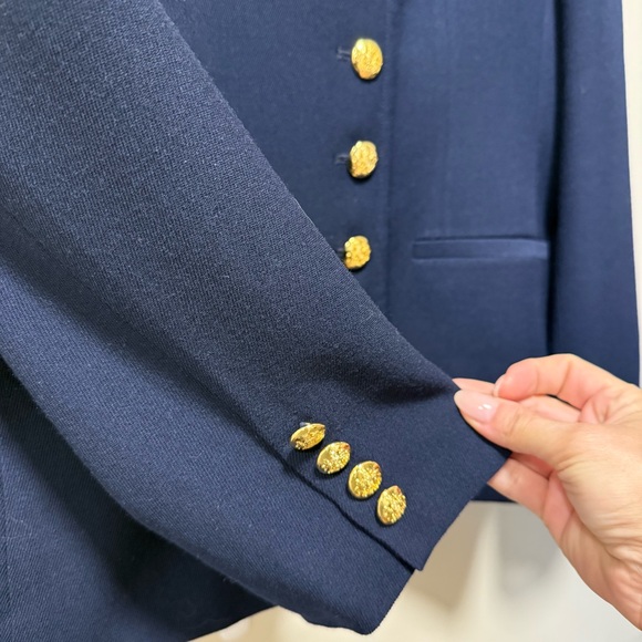 Vintage Lauren Ralph Lauren Asymmetrical Gold Button Wool Blazer Navy | 12 RARE - Picture 6 of 9